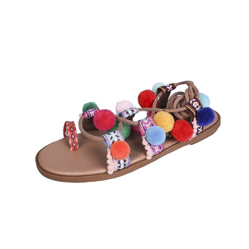 Eva® | Boho Sandals With Colorful Pompoms