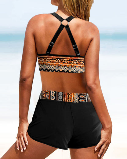 Brenda® | Bikini with a geometric pattern and a high elastic waistband