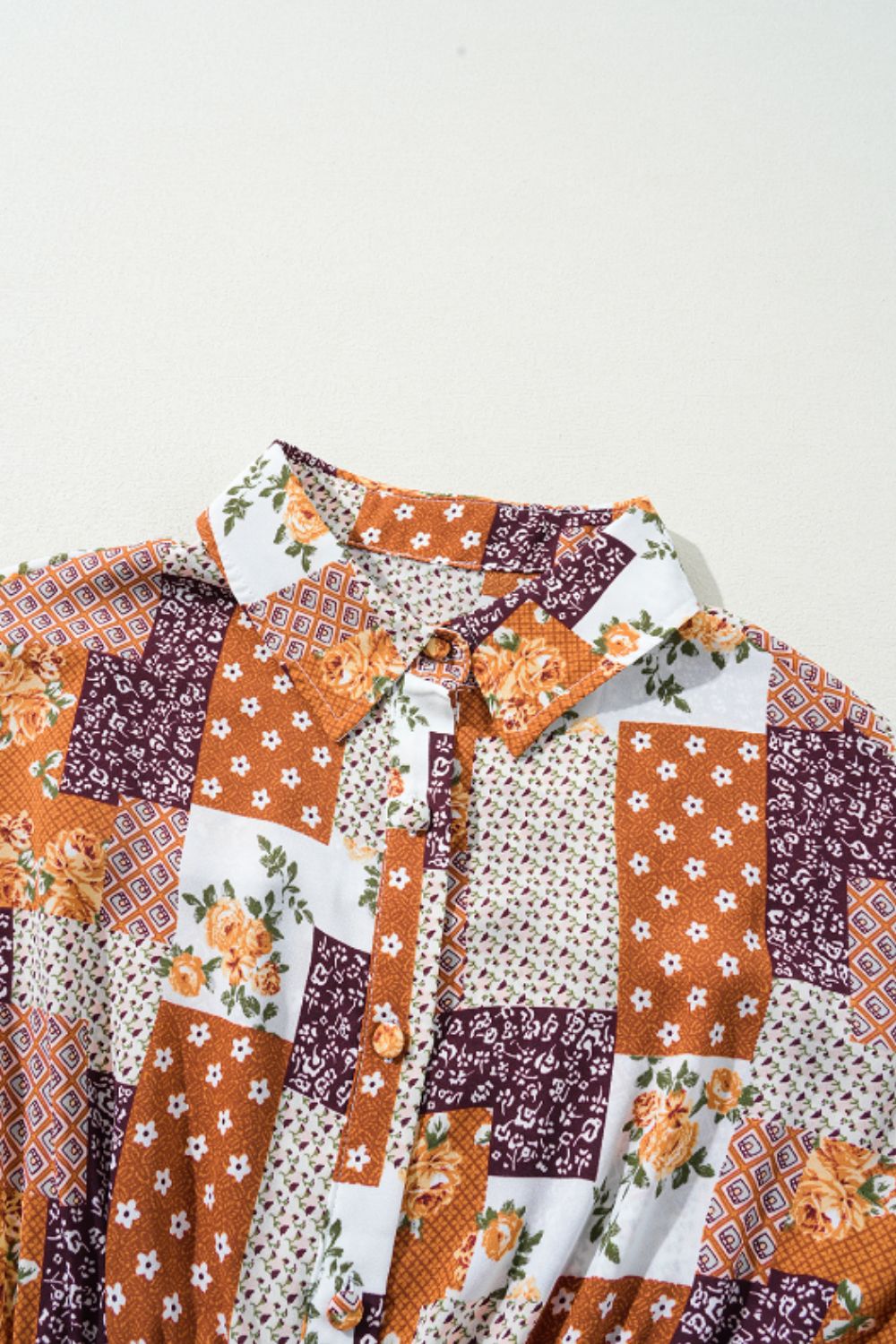 Luz® | Printed mini shirt dress with collar and three-quarter sleeves