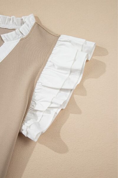 Sofia® | Ruffled, notched bodice with cap sleeves