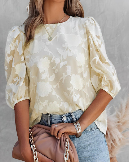 Adelina® | Elegant floral blouse with puff sleeves