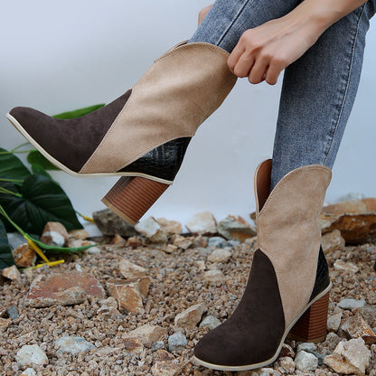 Leila® | Splicing suede block heel boots for women