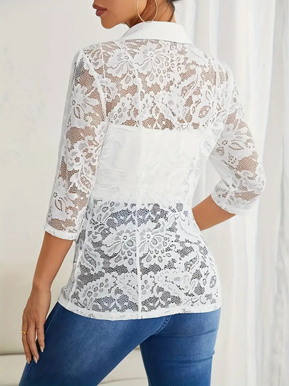 Leyla® | Blouse With Lace And Contrasting Open Front