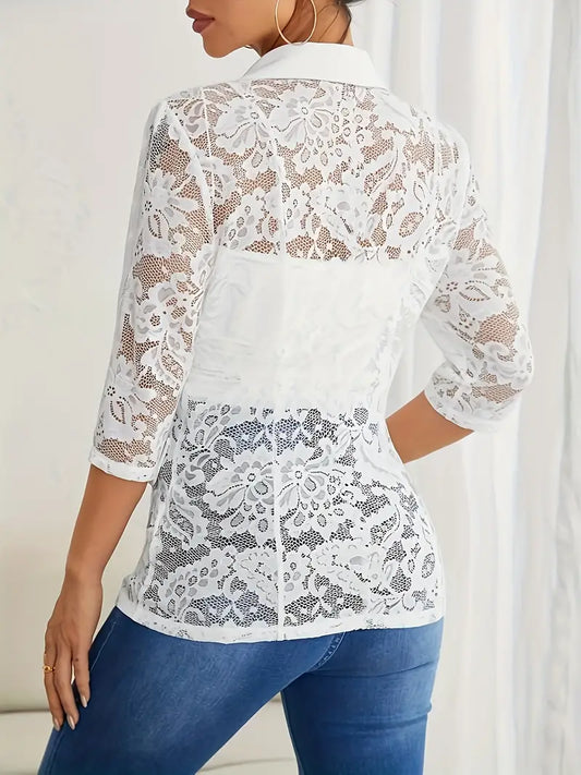 Leyla® | Blouse With Lace And Contrasting Open Front