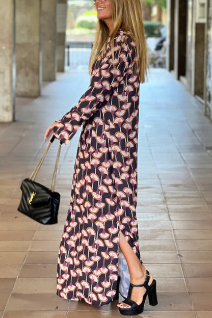 Soledad® | Women's fashion printed V-neck long sleeve maxi dress
