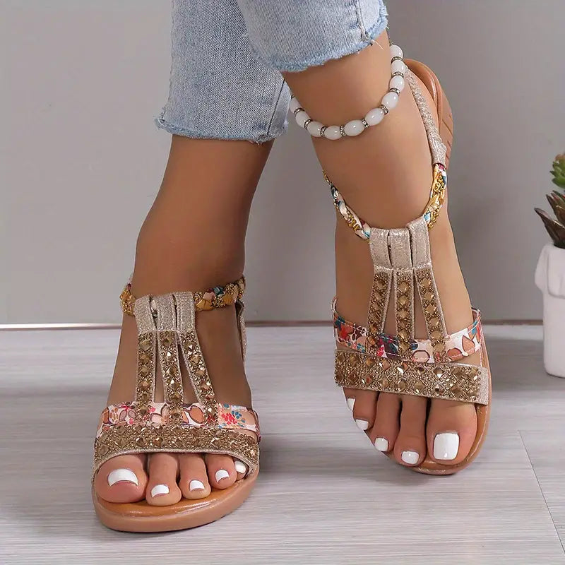 Kasia® | Boho Glam Rhinestone Braided Wedge Sandals