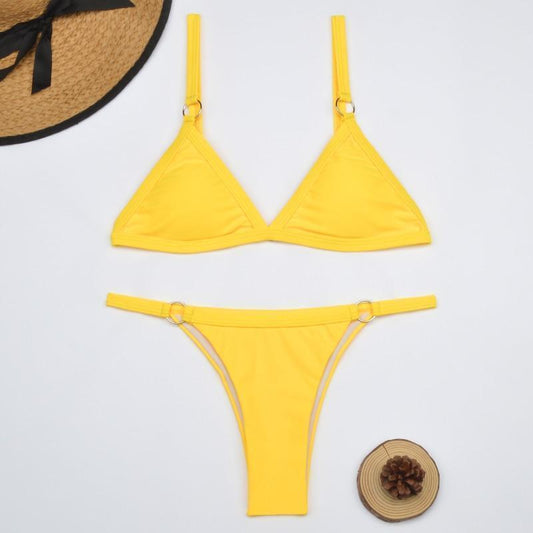 Benedetta® | Heidi-Mode Two-Piece Bikini Swimsuit With Gold-Colored Metal Rings And Triangular Cups