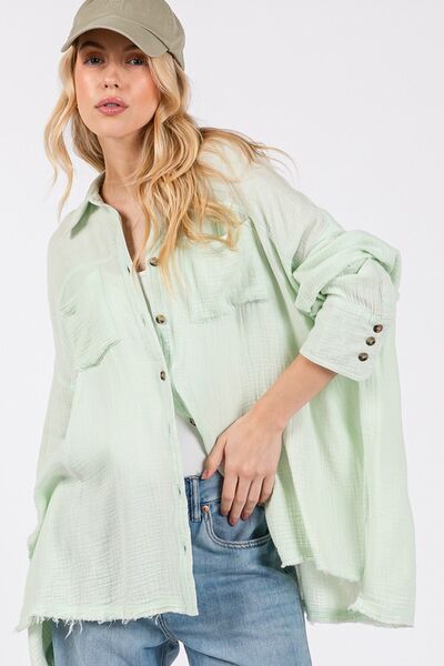 Virginia® | Button-down shirt with side slit and frayed hem