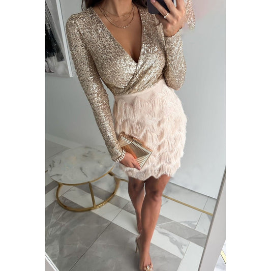 Adalina® | Elegant Patchwork Dress With Fringes & Style