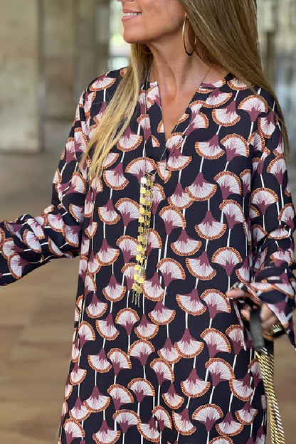 Soledad® | Women's fashion printed V-neck long sleeve maxi dress