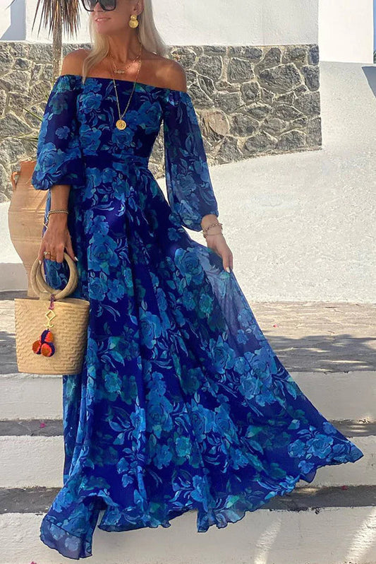 Abigail® | Floral off shoulder smocked holiday maxi dress