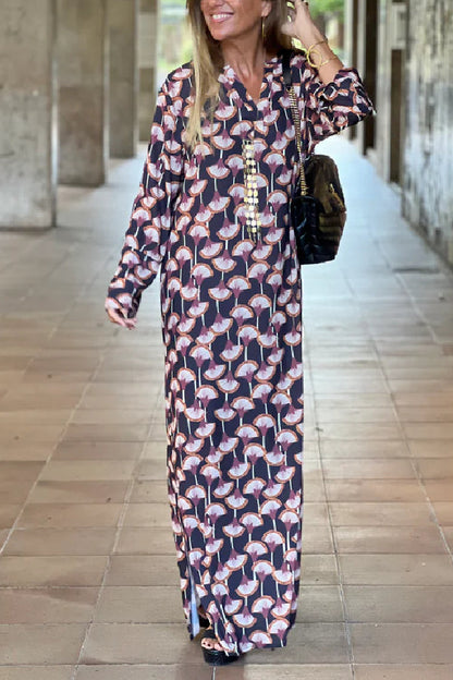 Soledad® | Women's fashion printed V-neck long sleeve maxi dress