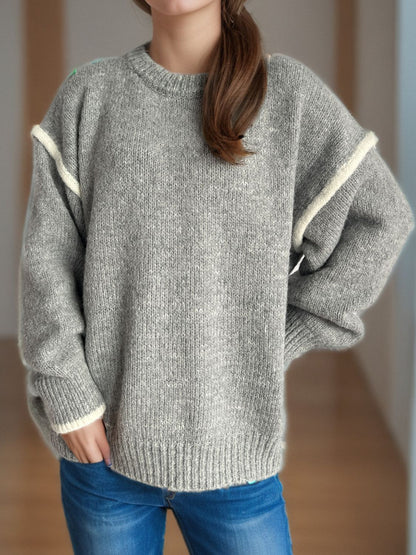Luz® | Round neck sweater with sloping shoulders and contrasting trim