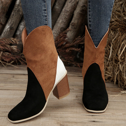 Leila® | Splicing suede block heel boots for women