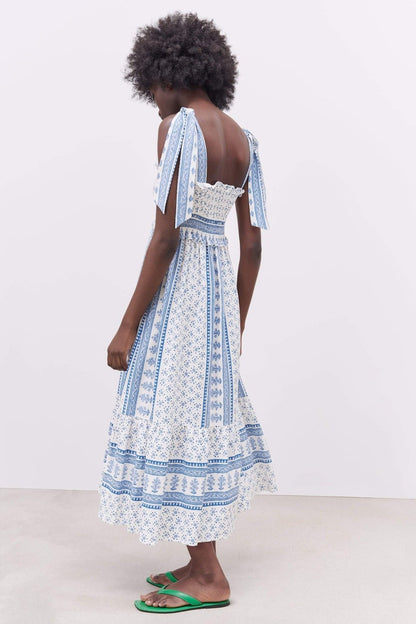 Leonor® | Printed Midi Dress With Gathered Straps