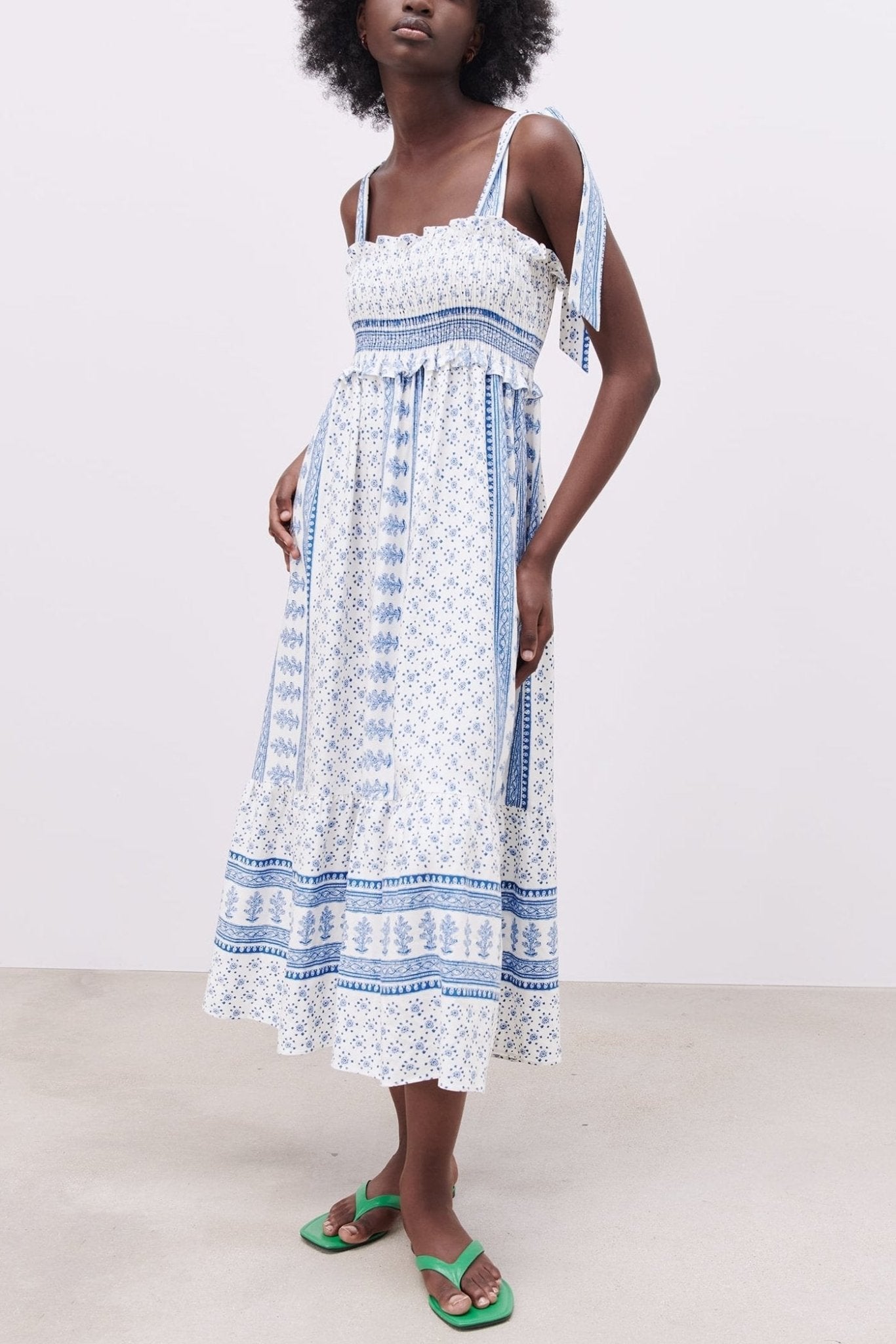 Leonor® | Printed Midi Dress With Gathered Straps