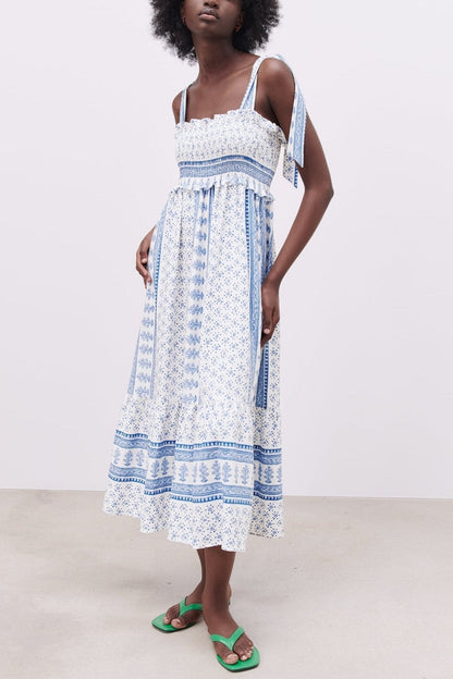 Leonor® | Printed Midi Dress With Gathered Straps
