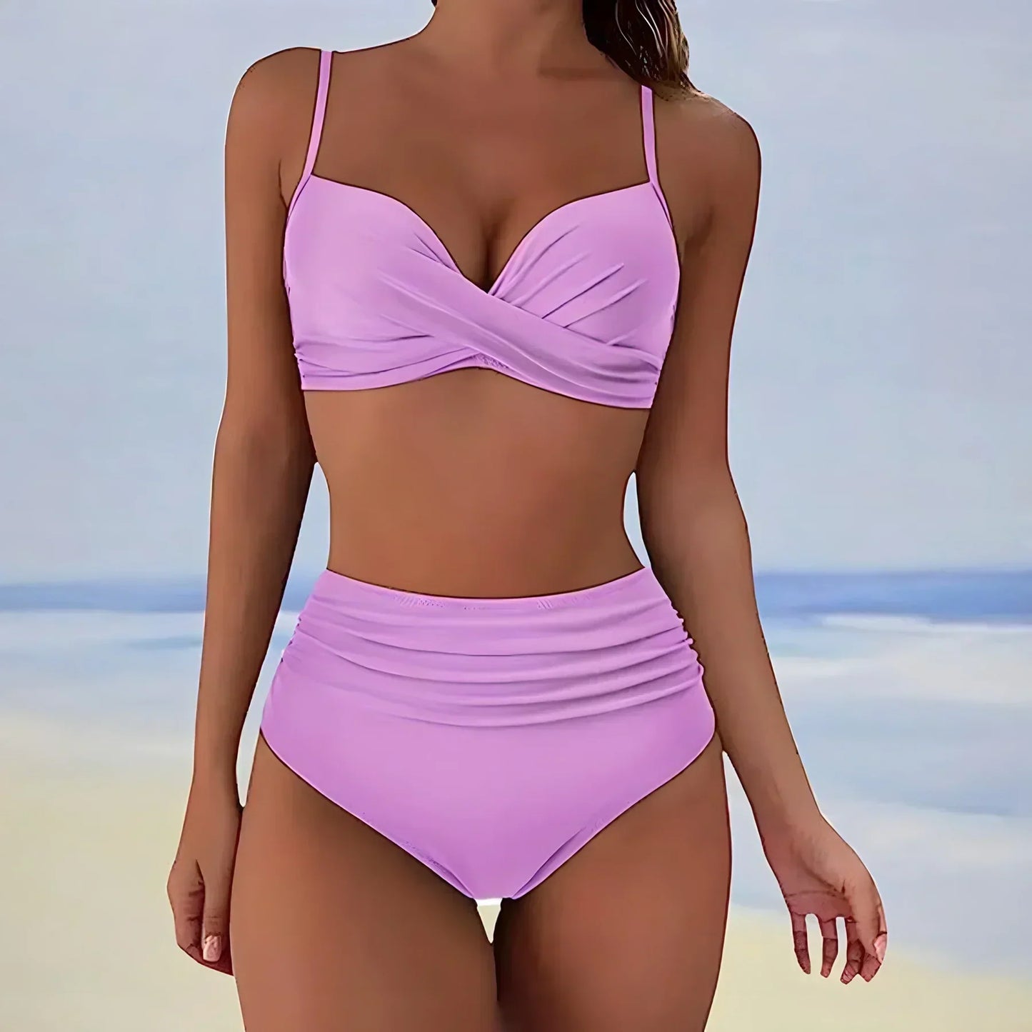 Abigail® | Women'S Wrap Style Swimsuit Set Plain Colors