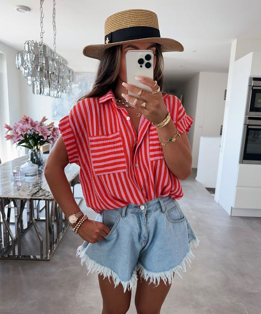 Luz® | Short Sleeve Shirt Stripes Light Red
