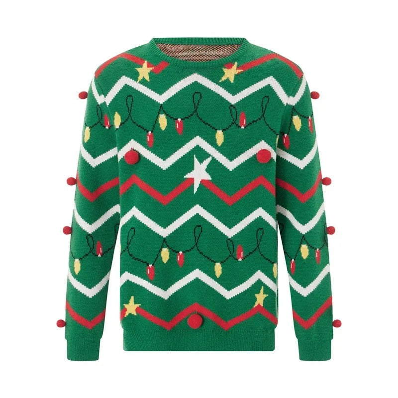Leila® | Warm knitted crew neck sweater with Christmas print for men and women