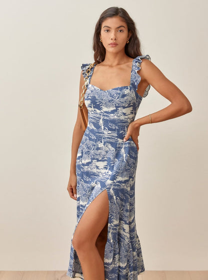 Adela® | Printed midi dress with ruffles and slit
