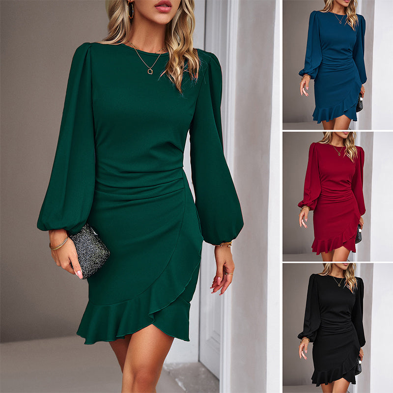 Leticia® | Elegant dress with puff sleeves and fringed hem