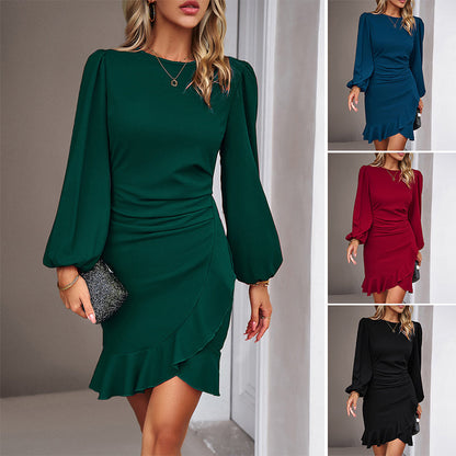 Leticia® | Elegant dress with puff sleeves and fringed hem