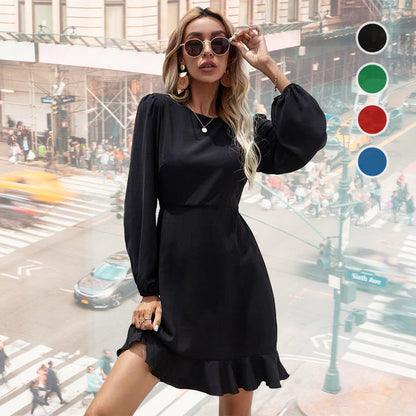 Leticia® | Elegant dress with puff sleeves and fringed hem