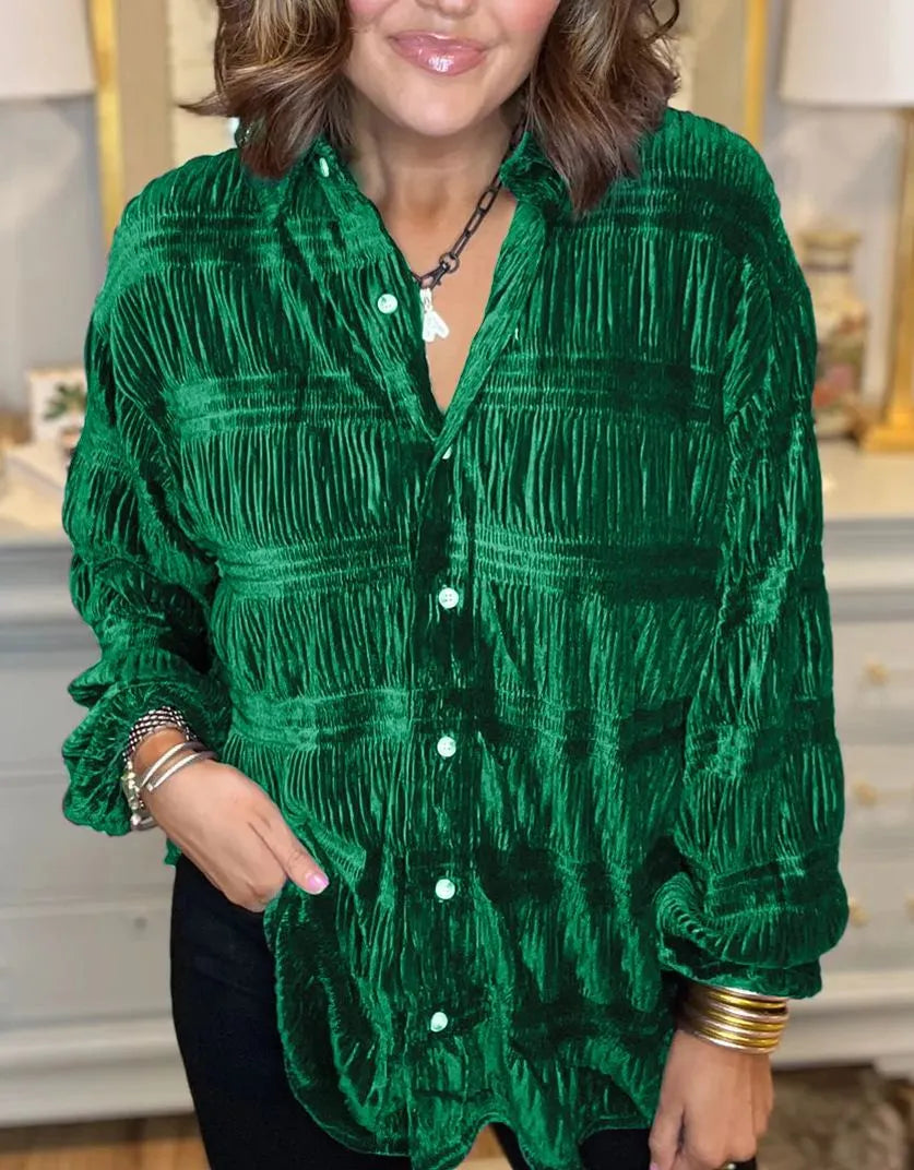 Trinidad® | Velvet blouse with elegant ruffles