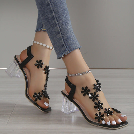 Blossom® | Stylish Block Heels Transparent Sandals for Women